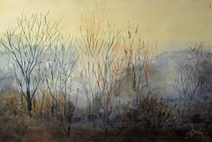 November Hillside, 18 inches by 26 inches using Watercolor Pencil